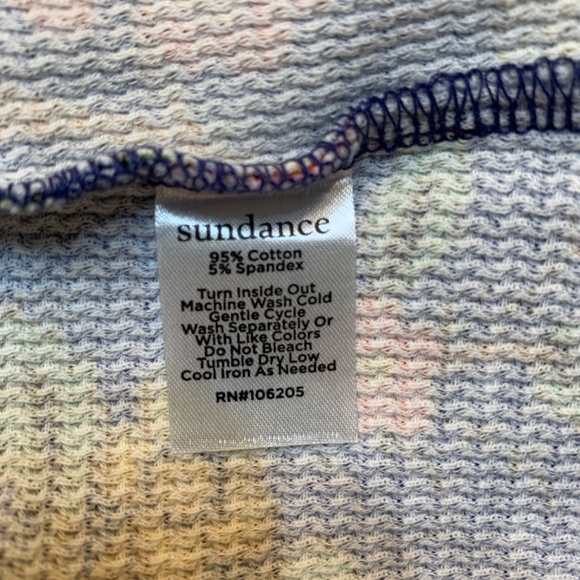 Sundance Blue Thermal Long Sleeve Top Women PETITE Large Floral Bird Print Boho - Picture 13 of 14